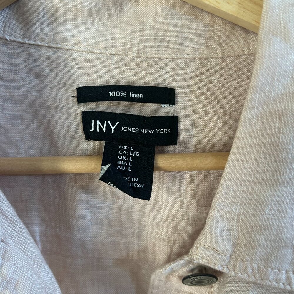 Jone New York JNY Jacket 100% Linen Pink Cropped Trucker SZL Lightweight Boho - Picture 7 of 9